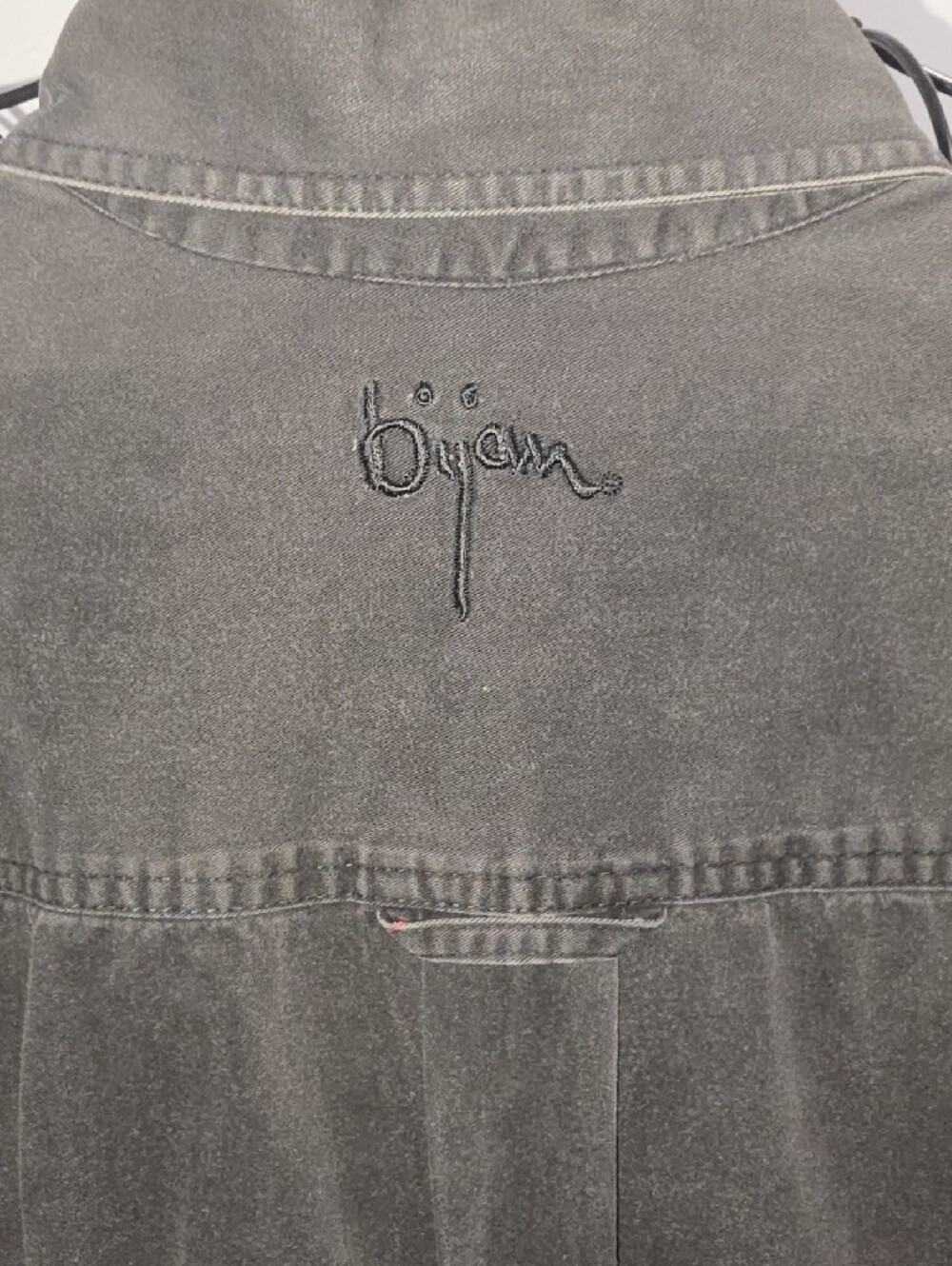 Men's Bijan Long-Sleeve Black Denim Shirt with Yellow/Gold Accent - Picture 5 of 7